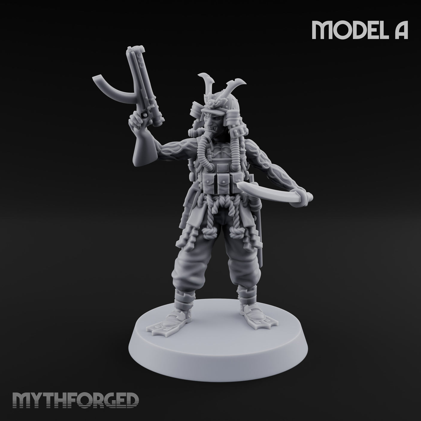 Blade And Gun Wielding Human Samurai A Miniature for Dungeons and Dragons, Pathfinder or other TTRPGs