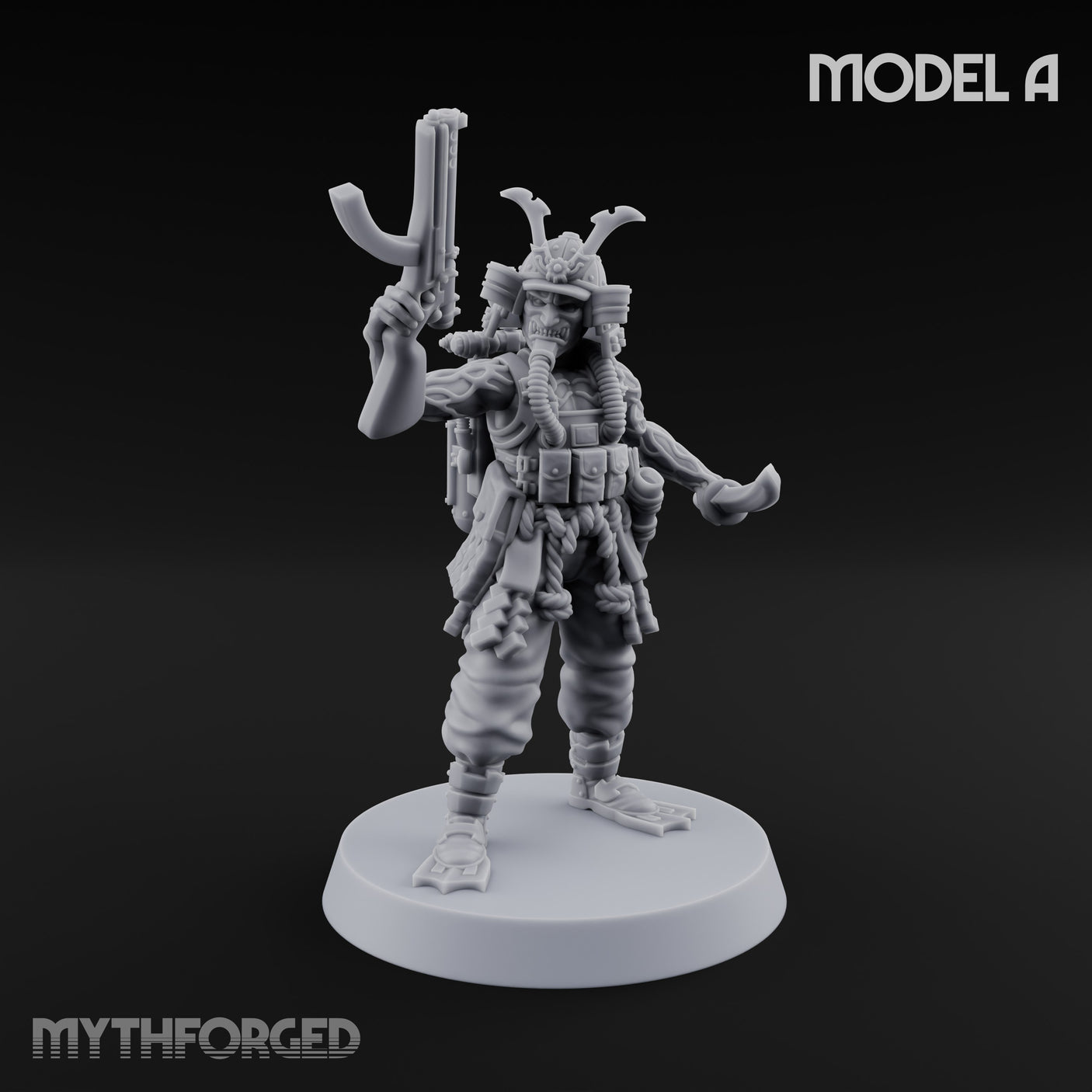 Blade And Gun Wielding Human Samurai A Miniature for Dungeons and Dragons, Pathfinder or other TTRPGs