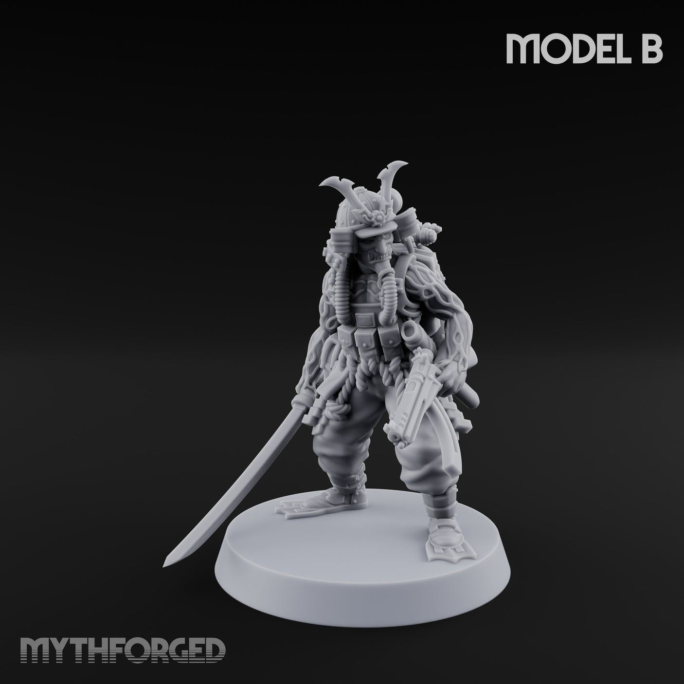Blade And Gun Wielding Human Samurai B Miniature for Dungeons and Dragons, Pathfinder or other TTRPGs