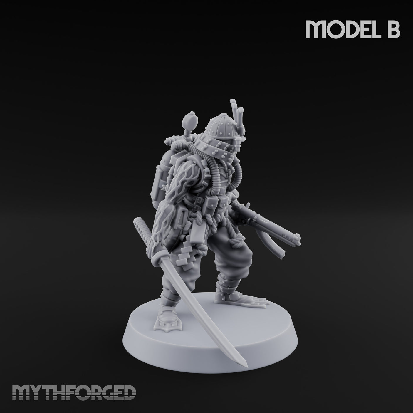 Blade And Gun Wielding Human Samurai B Miniature for Dungeons and Dragons, Pathfinder or other TTRPGs