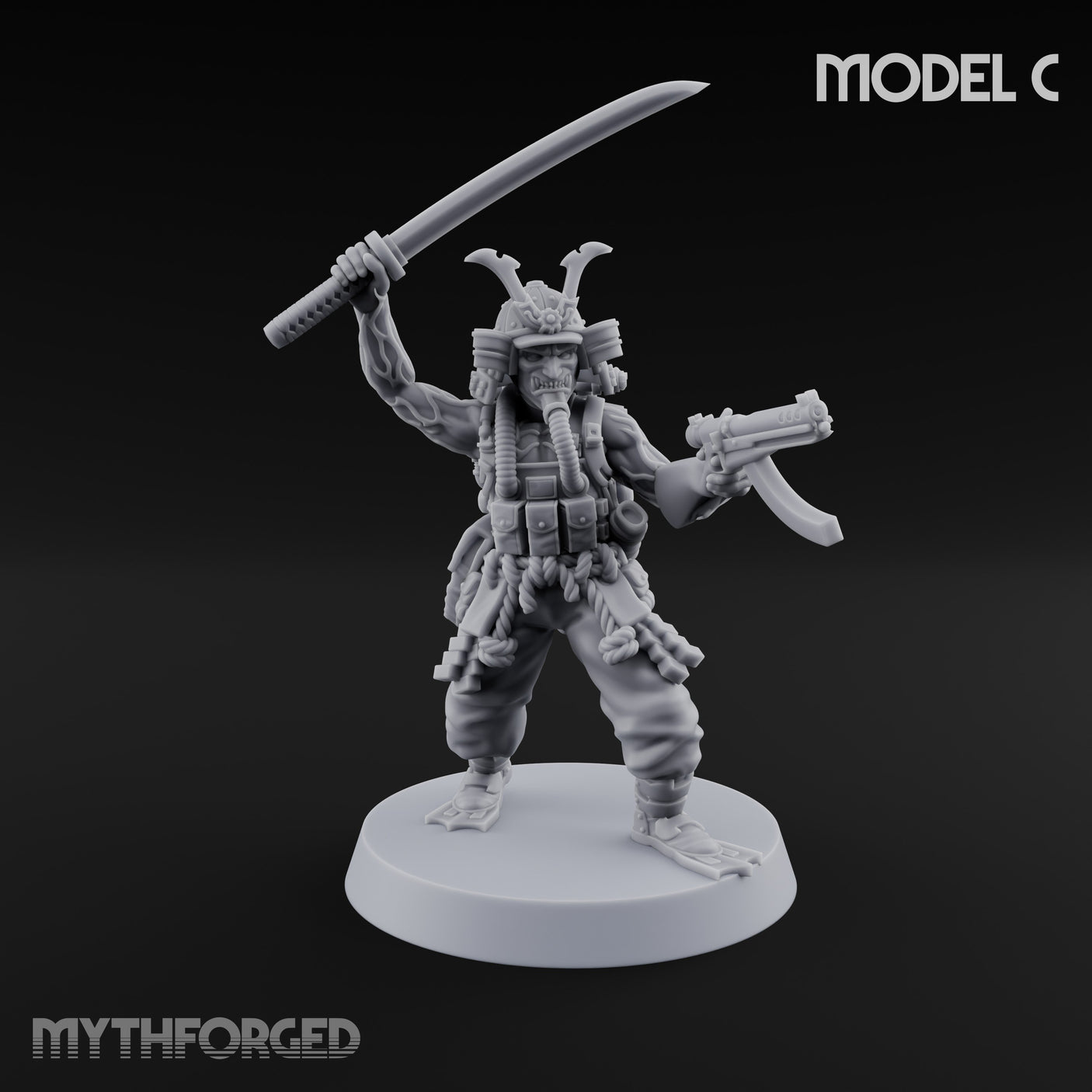 Blade And Gun Wielding Human Samurai C Miniature for Dungeons and Dragons, Pathfinder or other TTRPGs