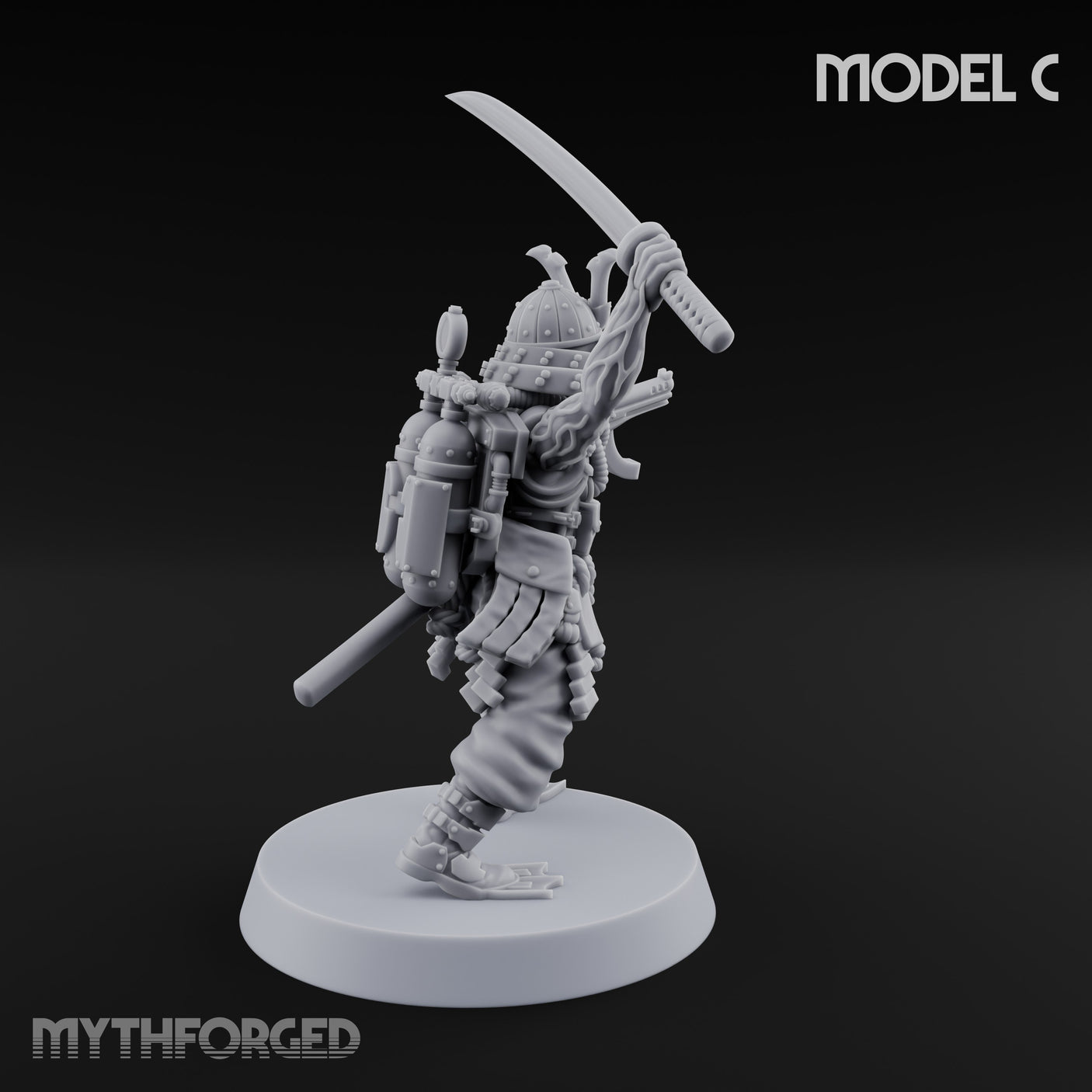 Blade And Gun Wielding Human Samurai C Miniature for Dungeons and Dragons, Pathfinder or other TTRPGs