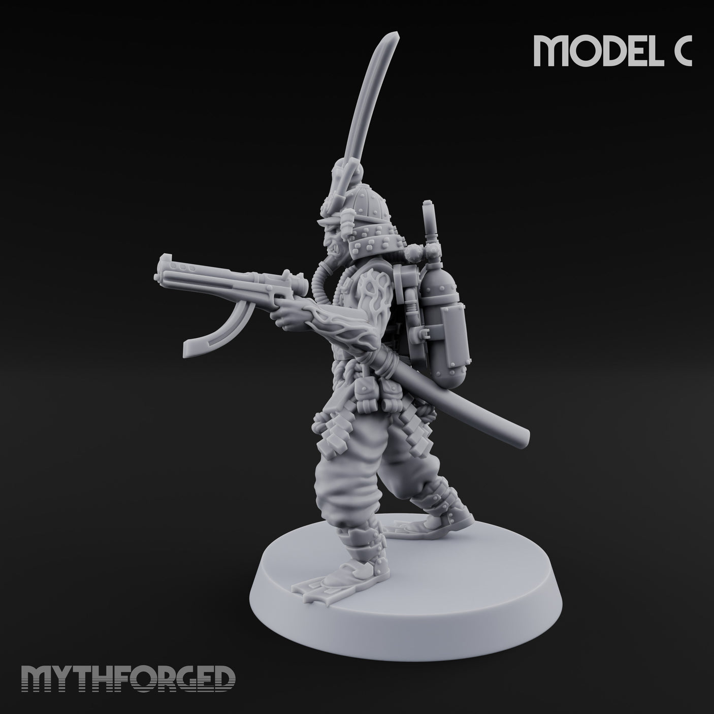 Blade And Gun Wielding Human Samurai C Miniature for Dungeons and Dragons, Pathfinder or other TTRPGs