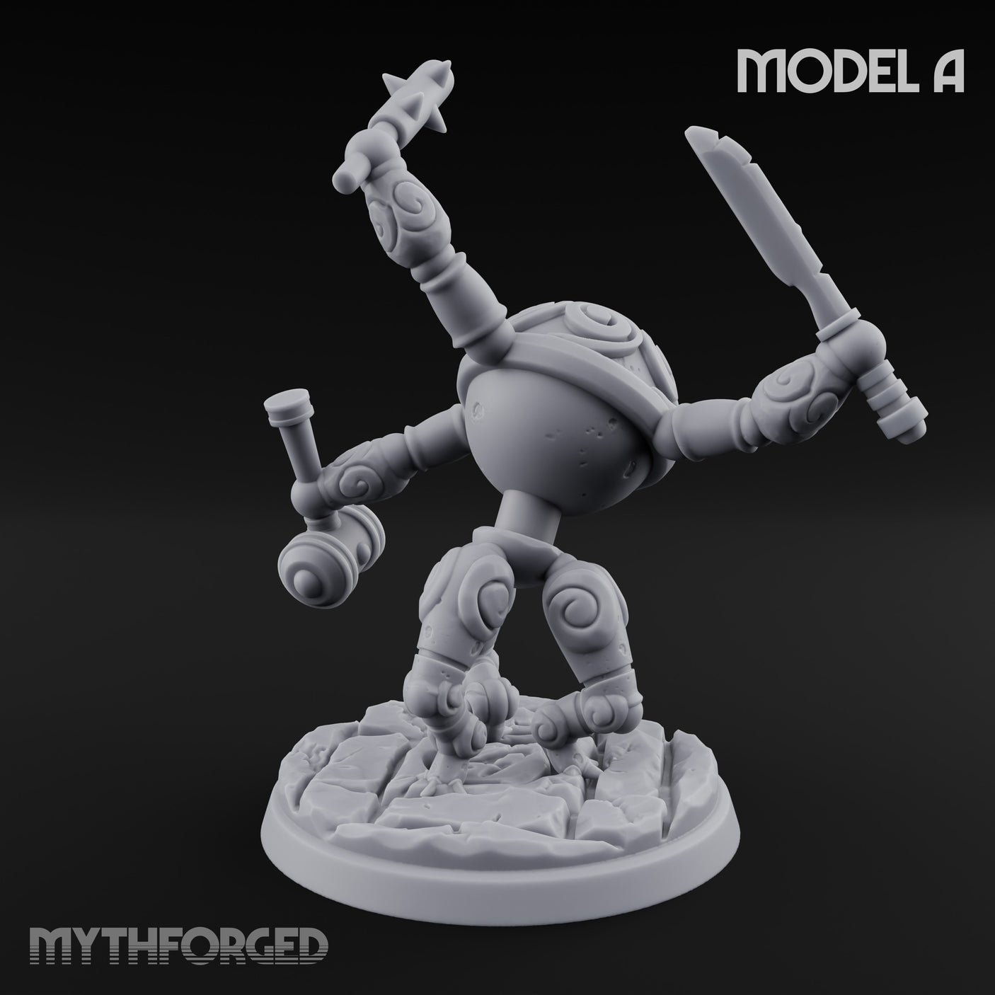 Blade And Hammer Swinging Construct Fighter A Miniature for Dungeons and Dragons, Pathfinder or other TTRPGs