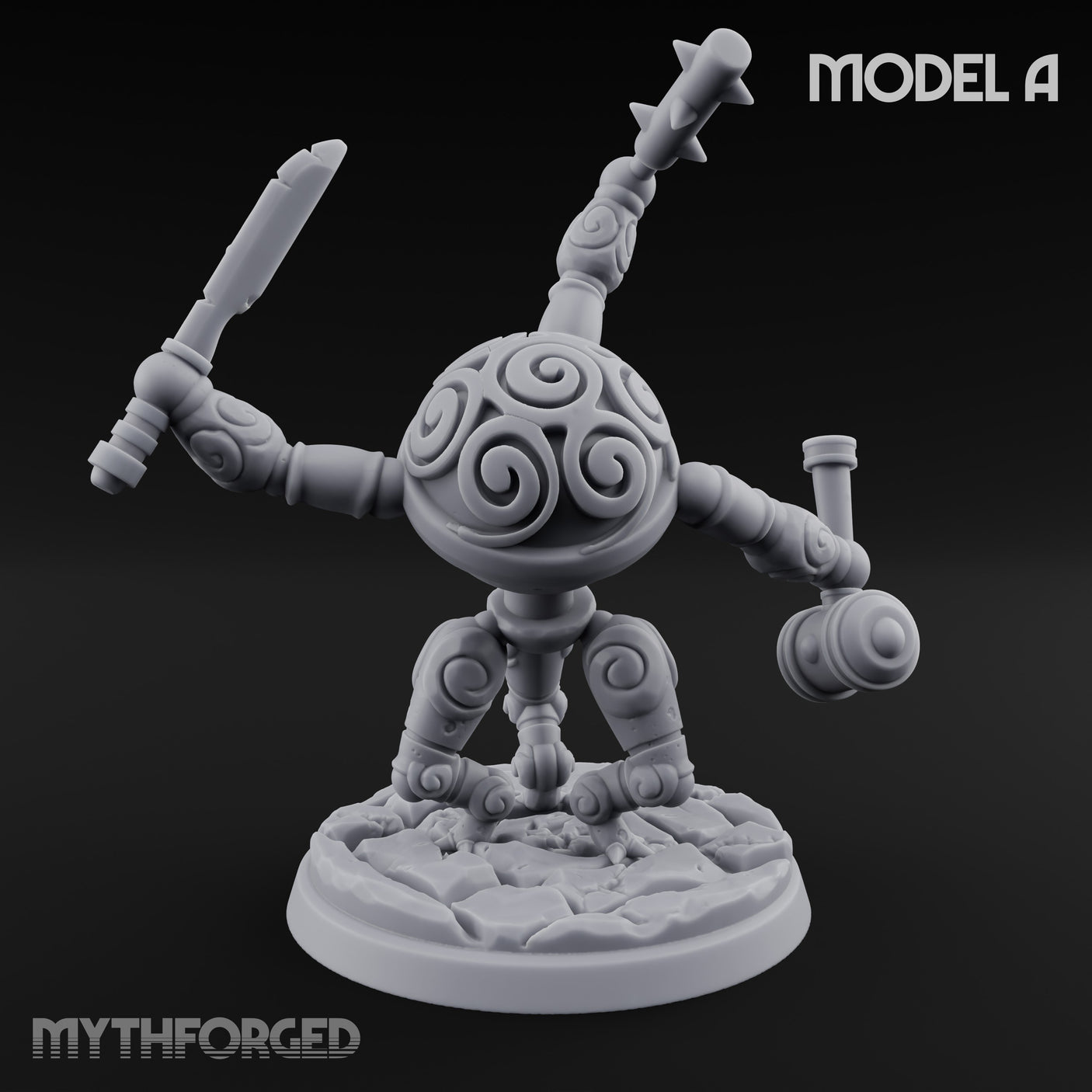 Blade And Hammer Swinging Construct Fighter A Miniature for Dungeons and Dragons, Pathfinder or other TTRPGs