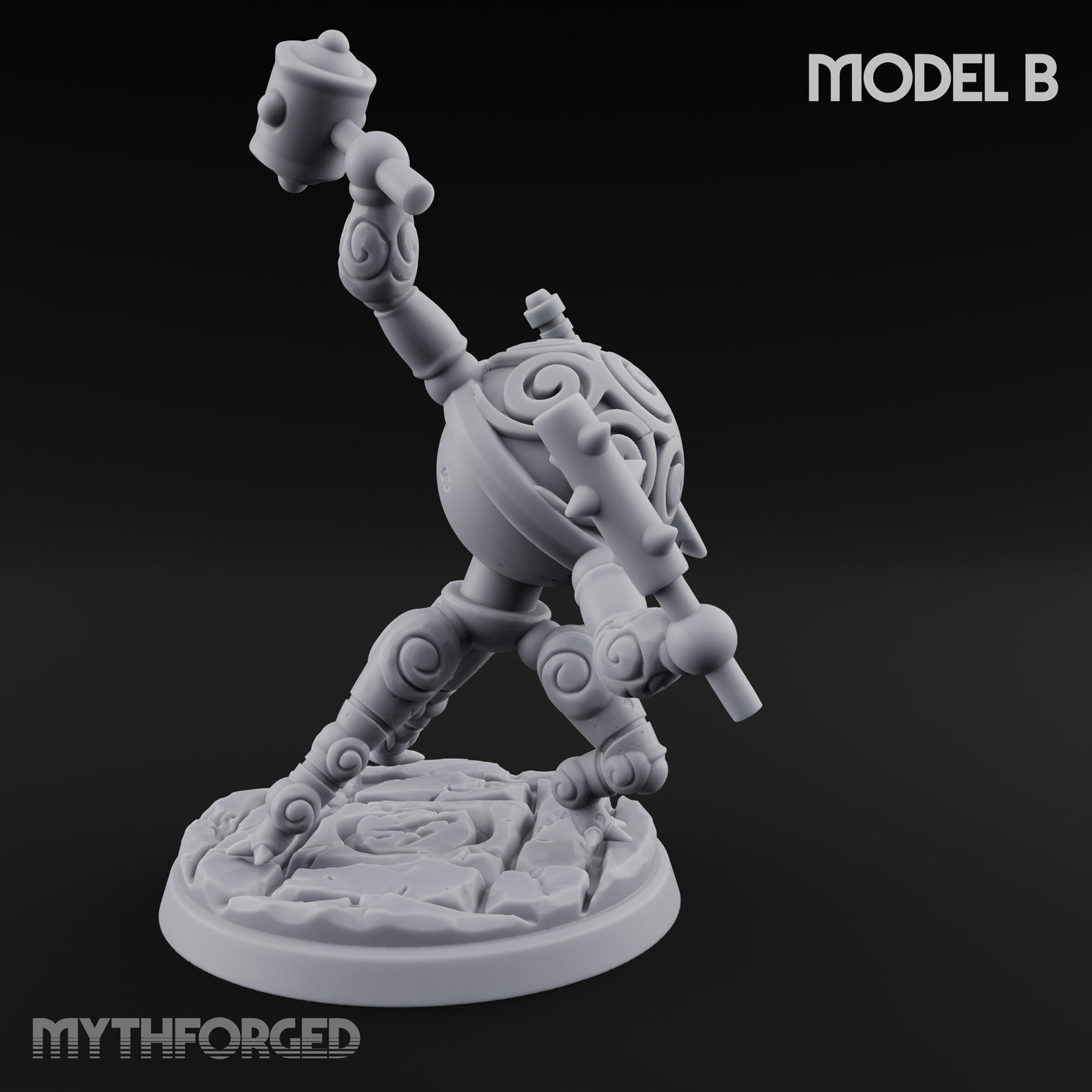 Blade And Hammer Swinging Construct Fighter B Miniature for Dungeons and Dragons, Pathfinder or other TTRPGs