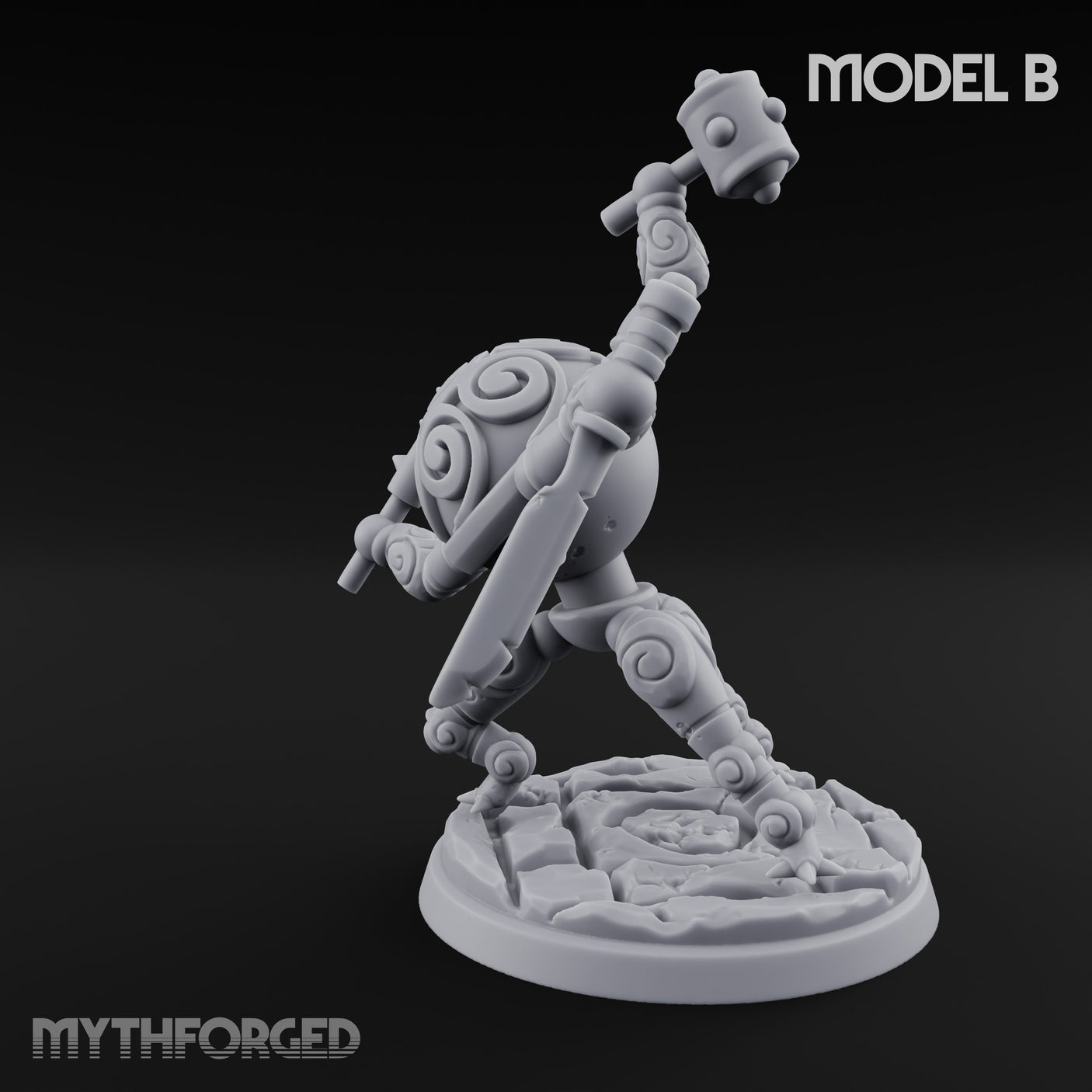 Blade And Hammer Swinging Construct Fighter B Miniature for Dungeons and Dragons, Pathfinder or other TTRPGs