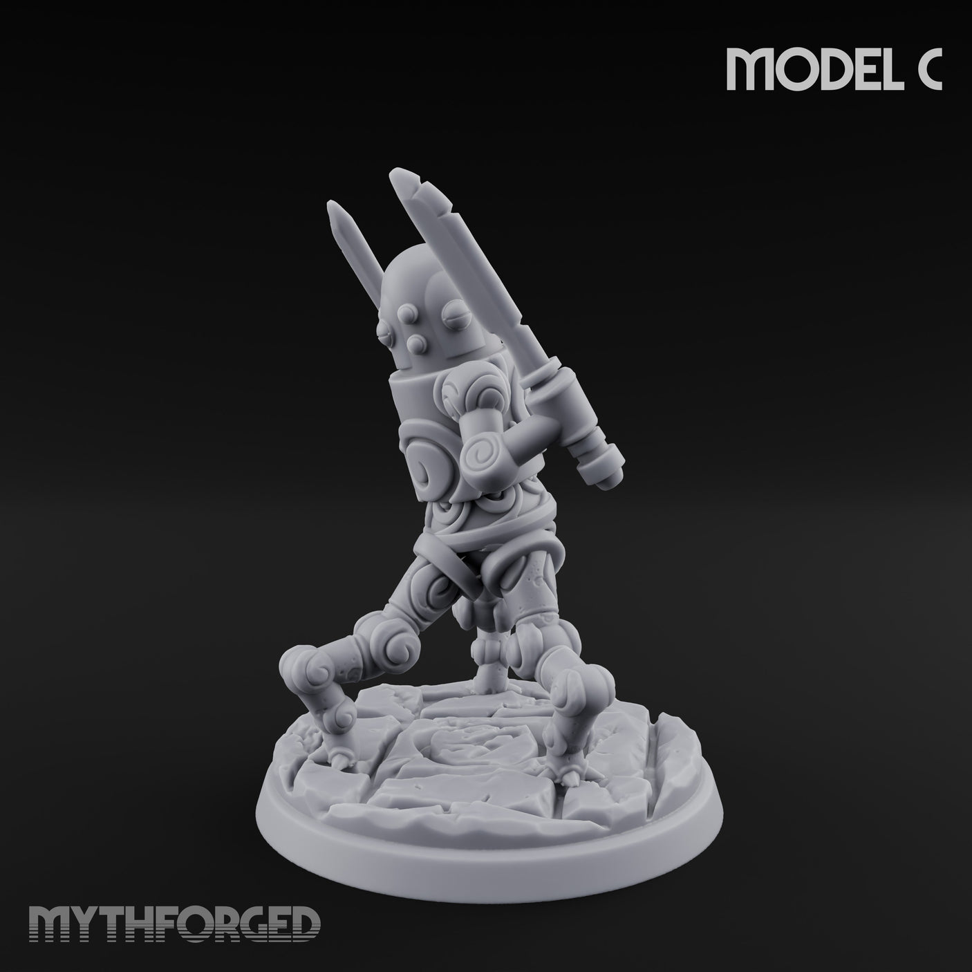 Blade And Hammer Swinging Construct Fighter C Miniature for Dungeons and Dragons, Pathfinder or other TTRPGs