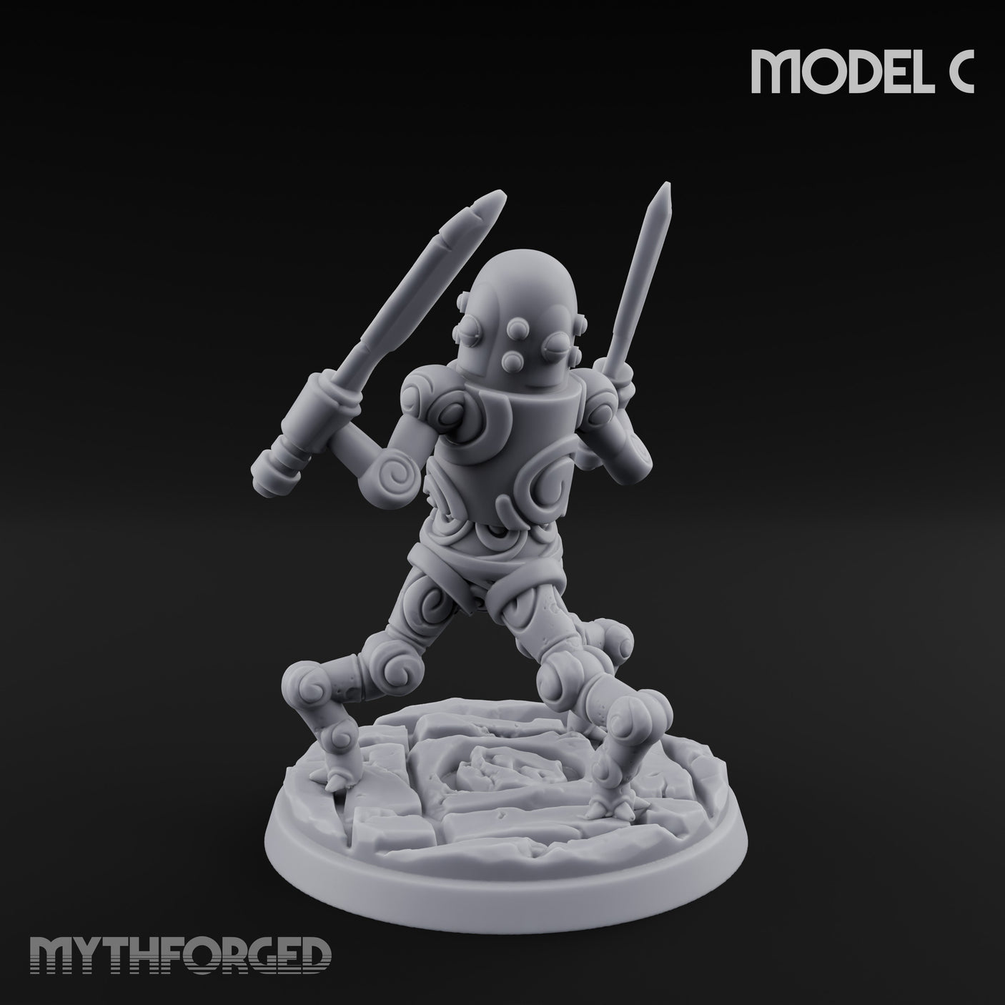 Blade And Hammer Swinging Construct Fighter C Miniature for Dungeons and Dragons, Pathfinder or other TTRPGs