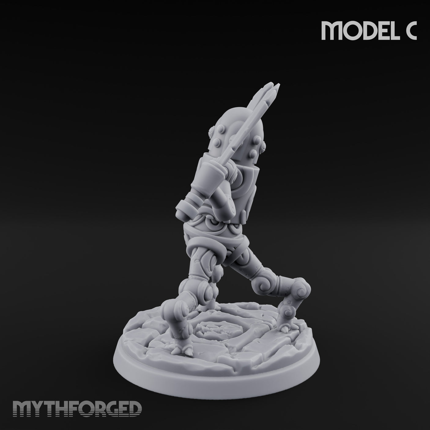Blade And Hammer Swinging Construct Fighter C Miniature for Dungeons and Dragons, Pathfinder or other TTRPGs