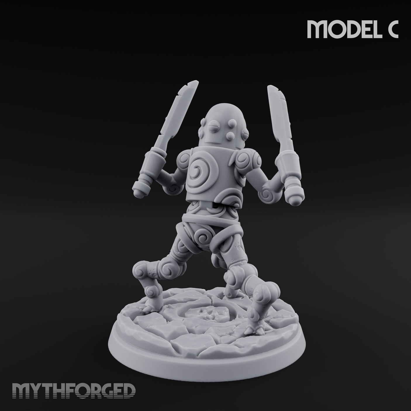 Blade And Hammer Swinging Construct Fighter C Miniature for Dungeons and Dragons, Pathfinder or other TTRPGs