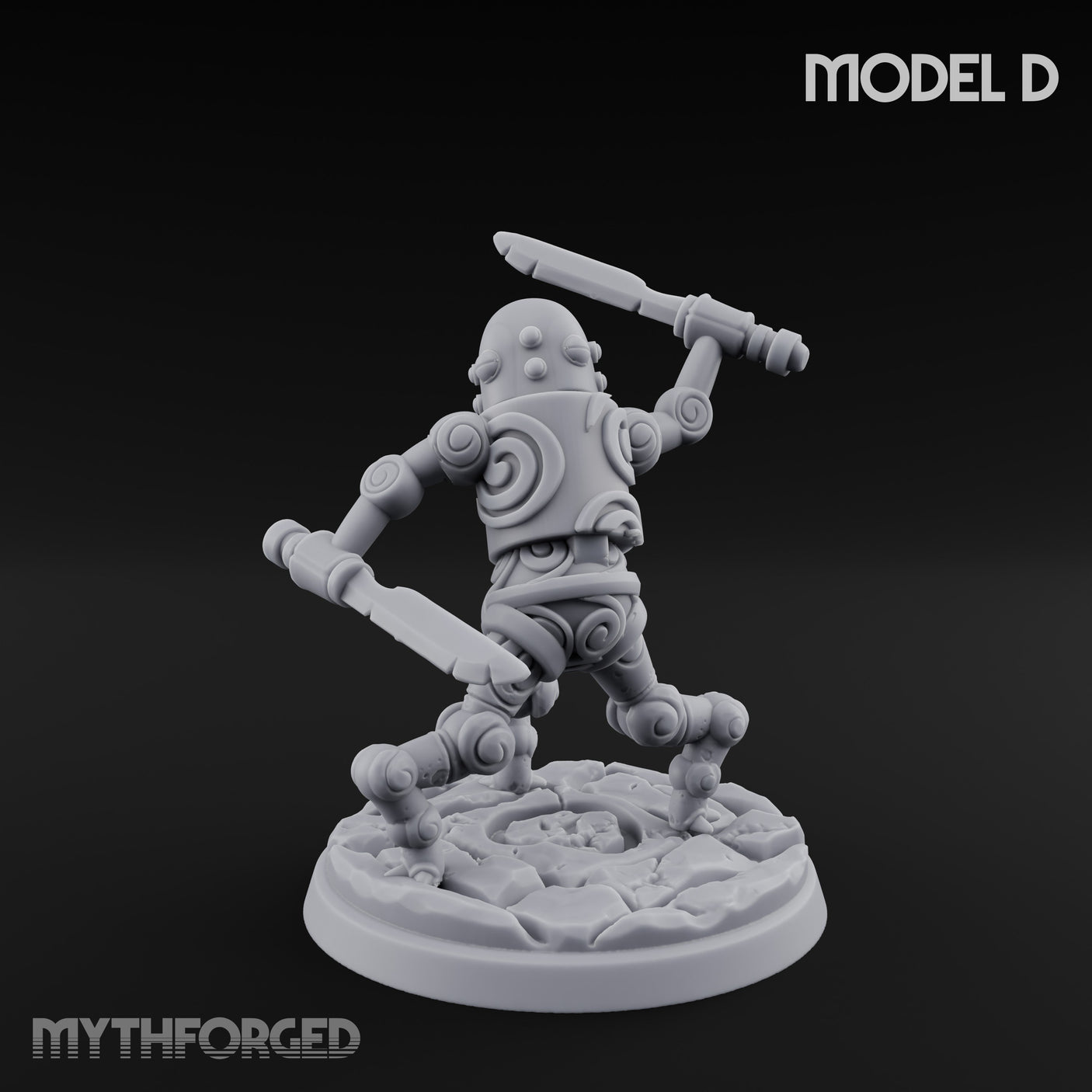 Blade And Hammer Swinging Construct Fighter D Miniature for Dungeons and Dragons, Pathfinder or other TTRPGs