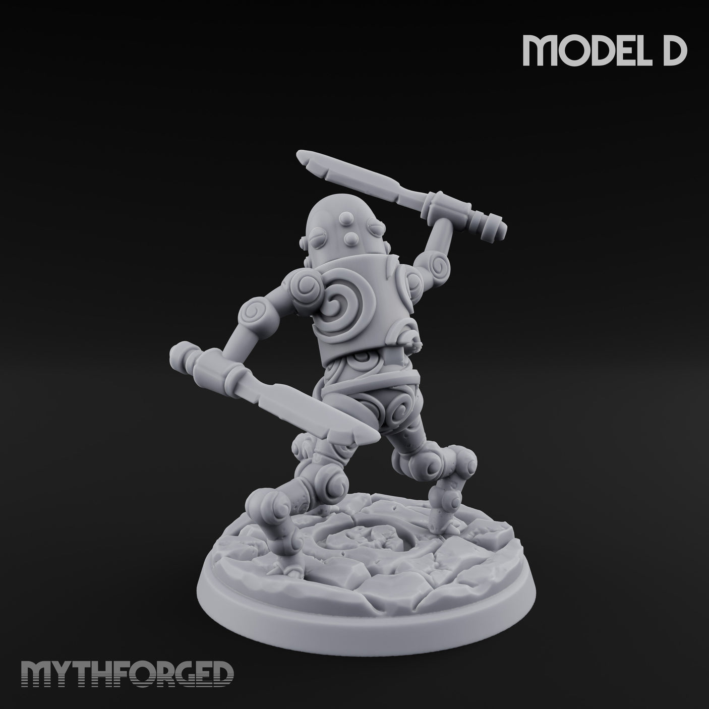 Blade And Hammer Swinging Construct Fighter D Miniature for Dungeons and Dragons, Pathfinder or other TTRPGs