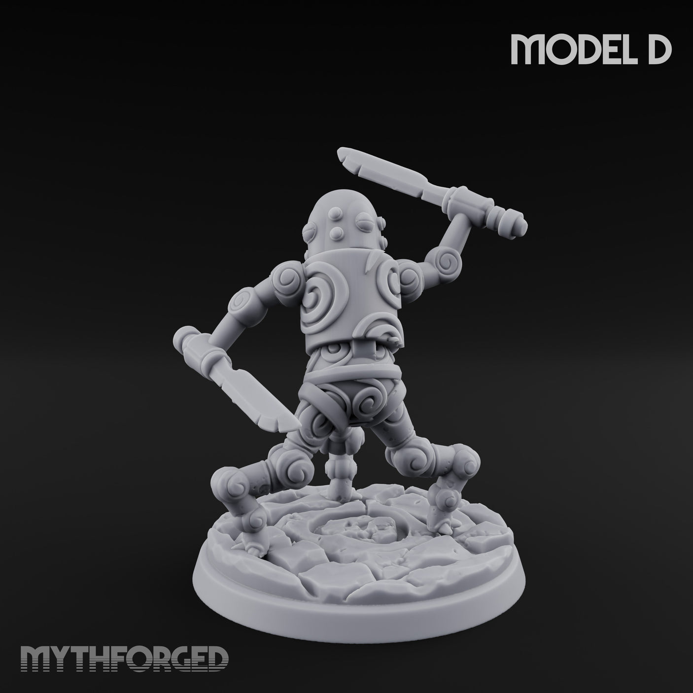Blade And Hammer Swinging Construct Fighter D Miniature for Dungeons and Dragons, Pathfinder or other TTRPGs
