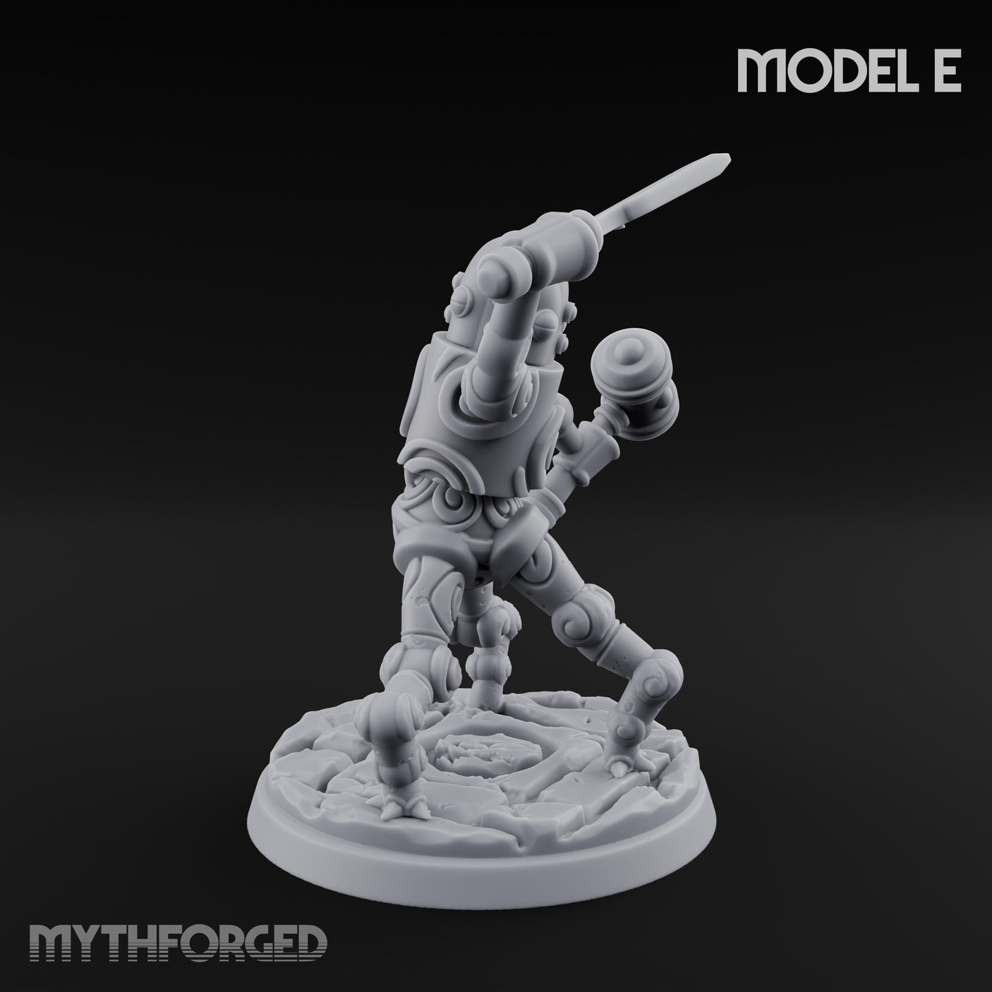 Blade And Hammer Swinging Construct Fighter E Miniature for Dungeons and Dragons, Pathfinder or other TTRPGs