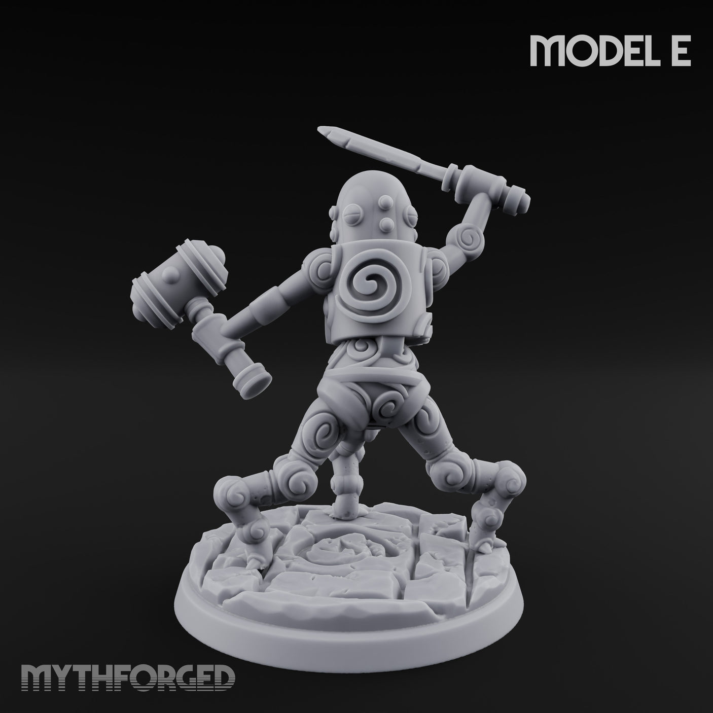 Blade And Hammer Swinging Construct Fighters Miniature for Dungeons and Dragons, Pathfinder or other TTRPGs