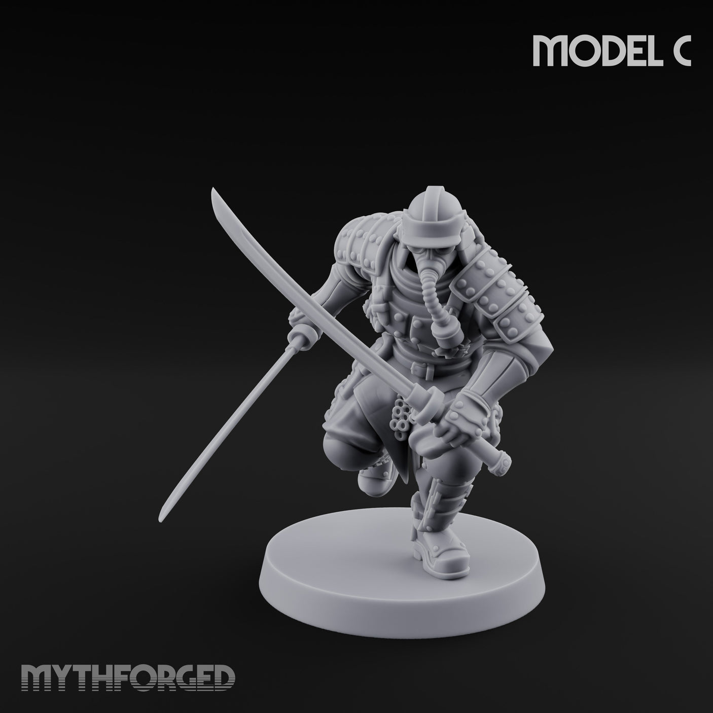 Blade Lunging Crouching Shogunate Shocktrooper C Miniature for Dungeons and Dragons, Pathfinder or other TTRPGs