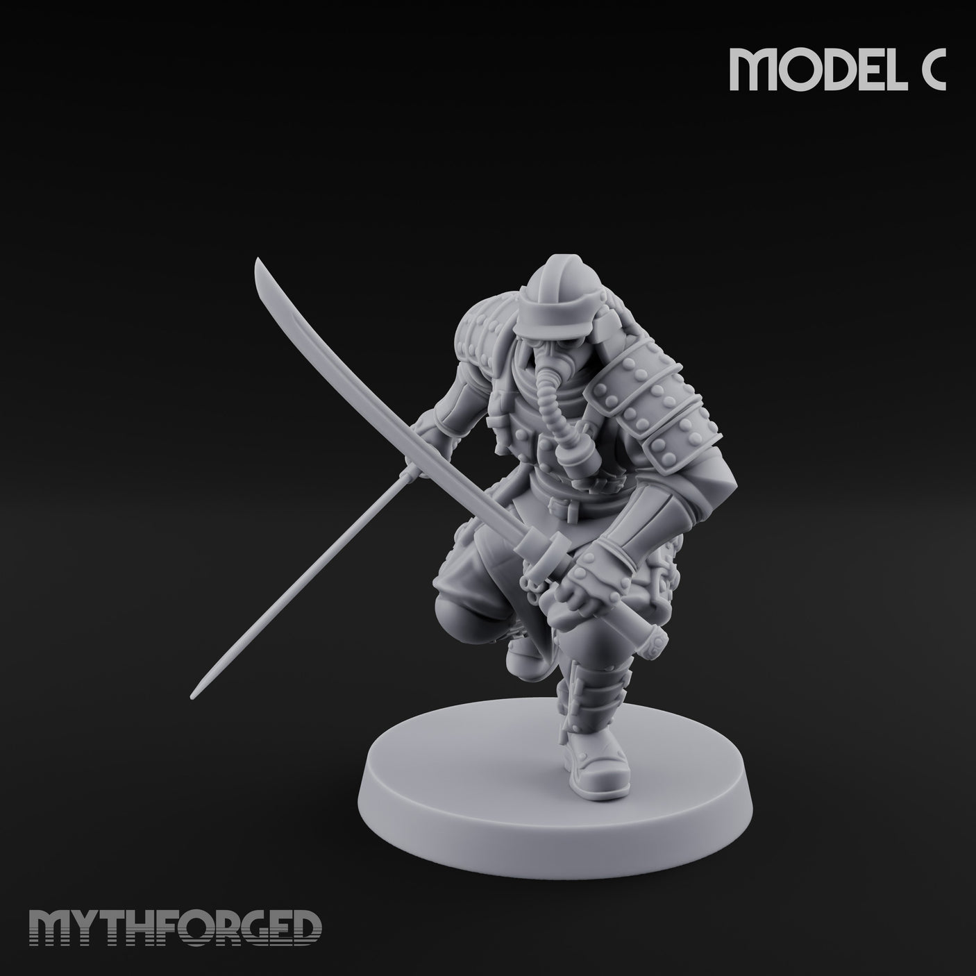 Blade Lunging Crouching Shogunate Shocktroopers Miniature for Dungeons and Dragons, Pathfinder or other TTRPGs