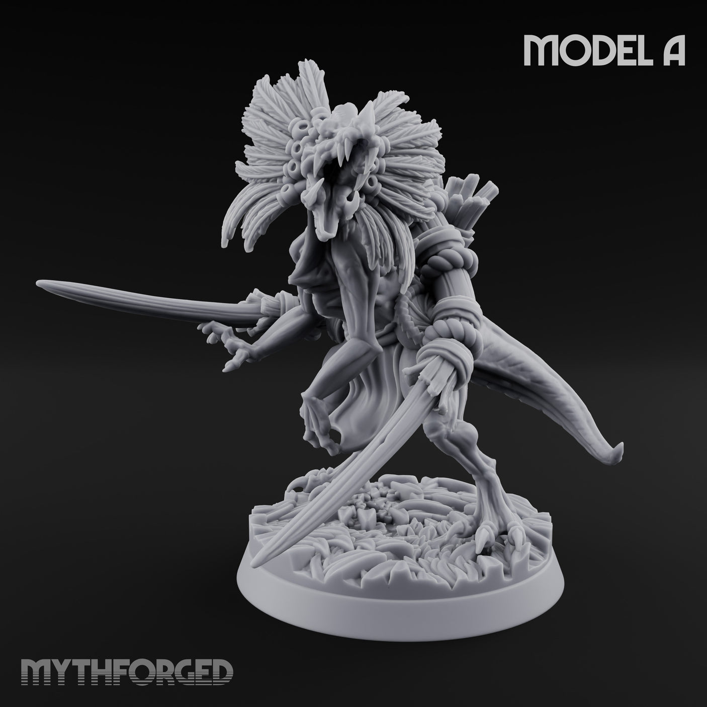 Blade Wielding Lizardfolk Raptor Warrior A Miniature for Dungeons and Dragons, Pathfinder or other TTRPGs