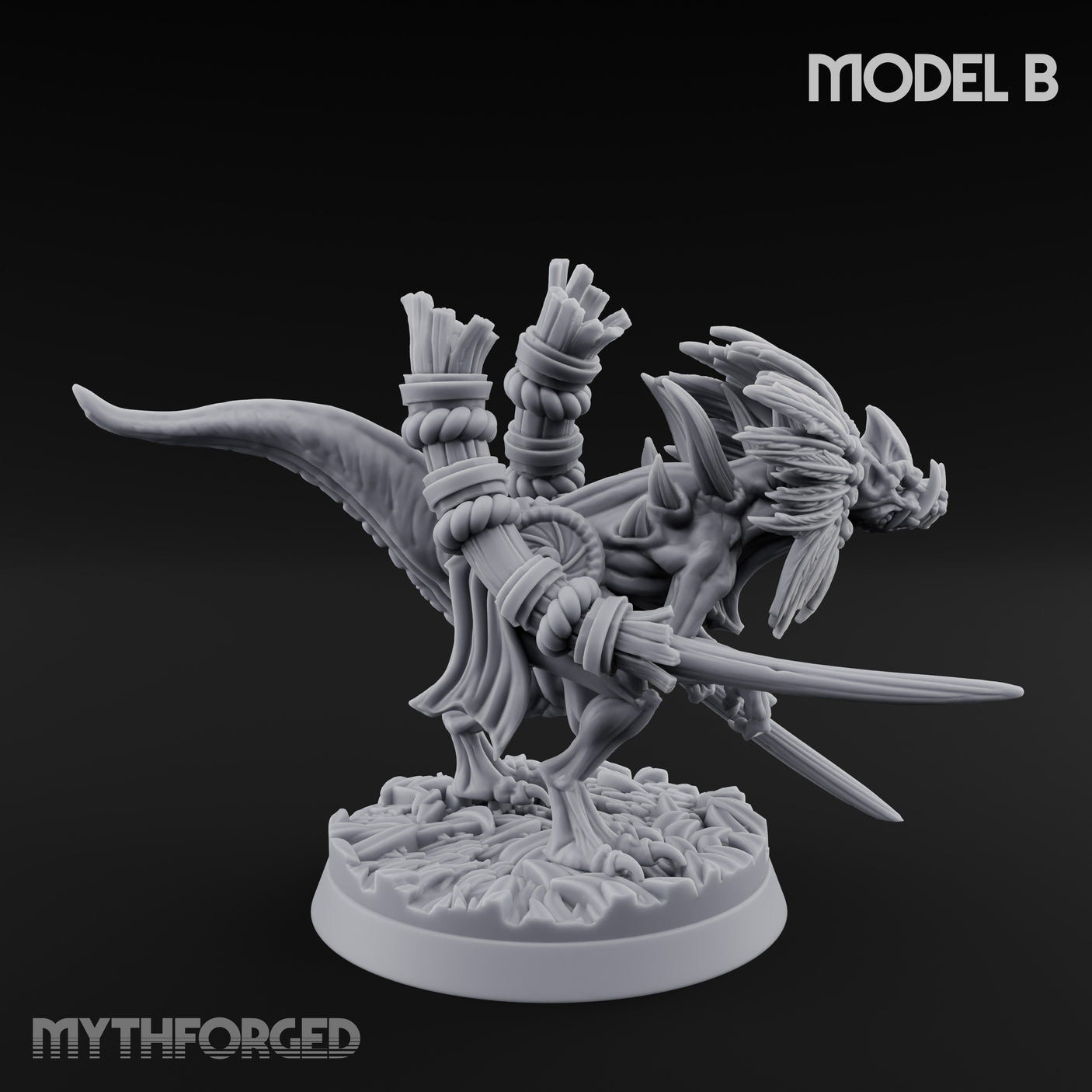 Blade Wielding Lizardfolk Raptor Warrior B Miniature for Dungeons and Dragons, Pathfinder or other TTRPGs