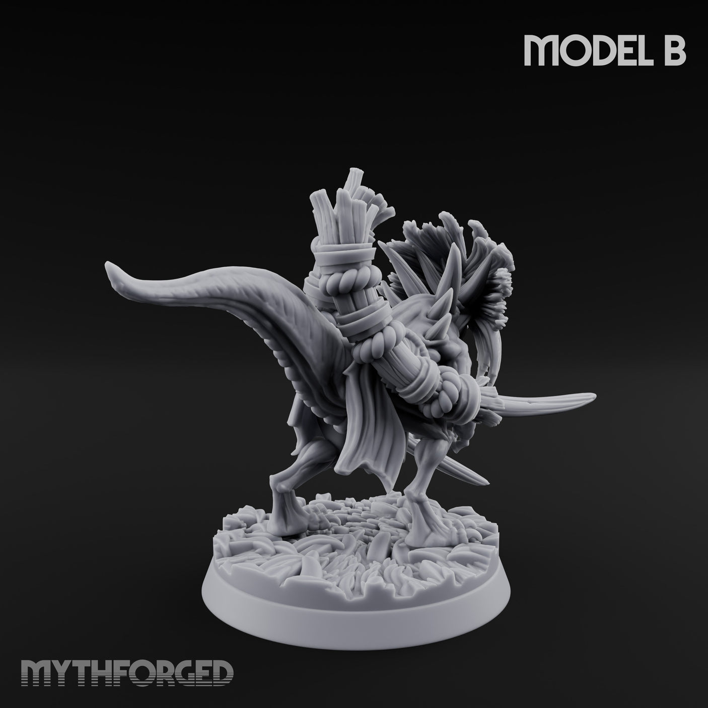 Blade Wielding Lizardfolk Raptor Warrior B Miniature for Dungeons and Dragons, Pathfinder or other TTRPGs