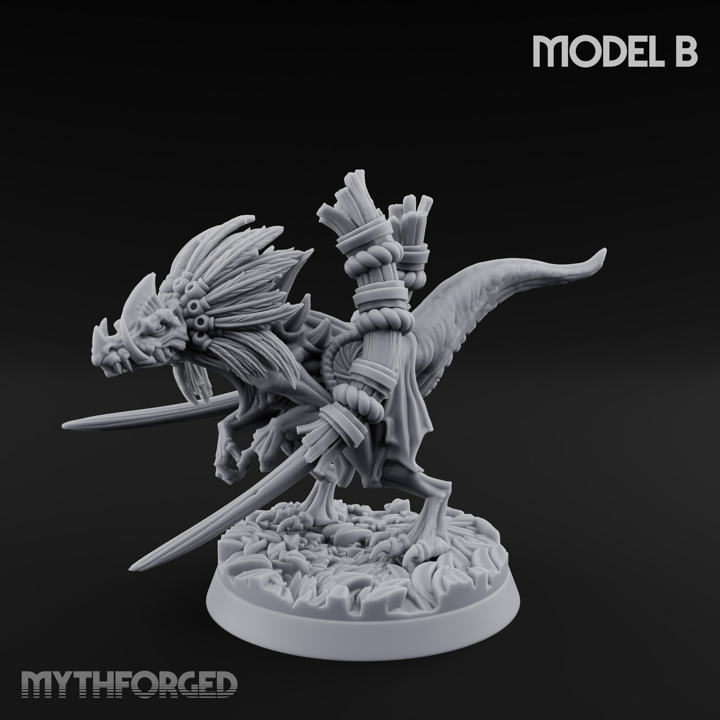 Blade Wielding Lizardfolk Raptor Warrior B Miniature for Dungeons and Dragons, Pathfinder or other TTRPGs