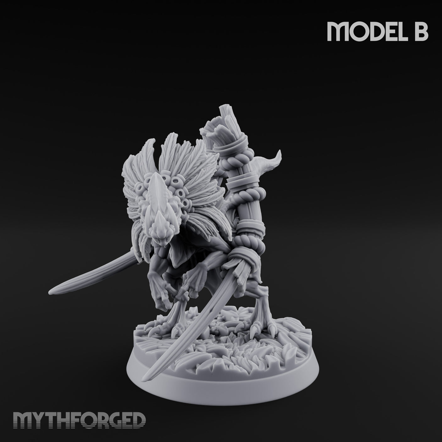 Blade Wielding Lizardfolk Raptor Warrior B Miniature for Dungeons and Dragons, Pathfinder or other TTRPGs