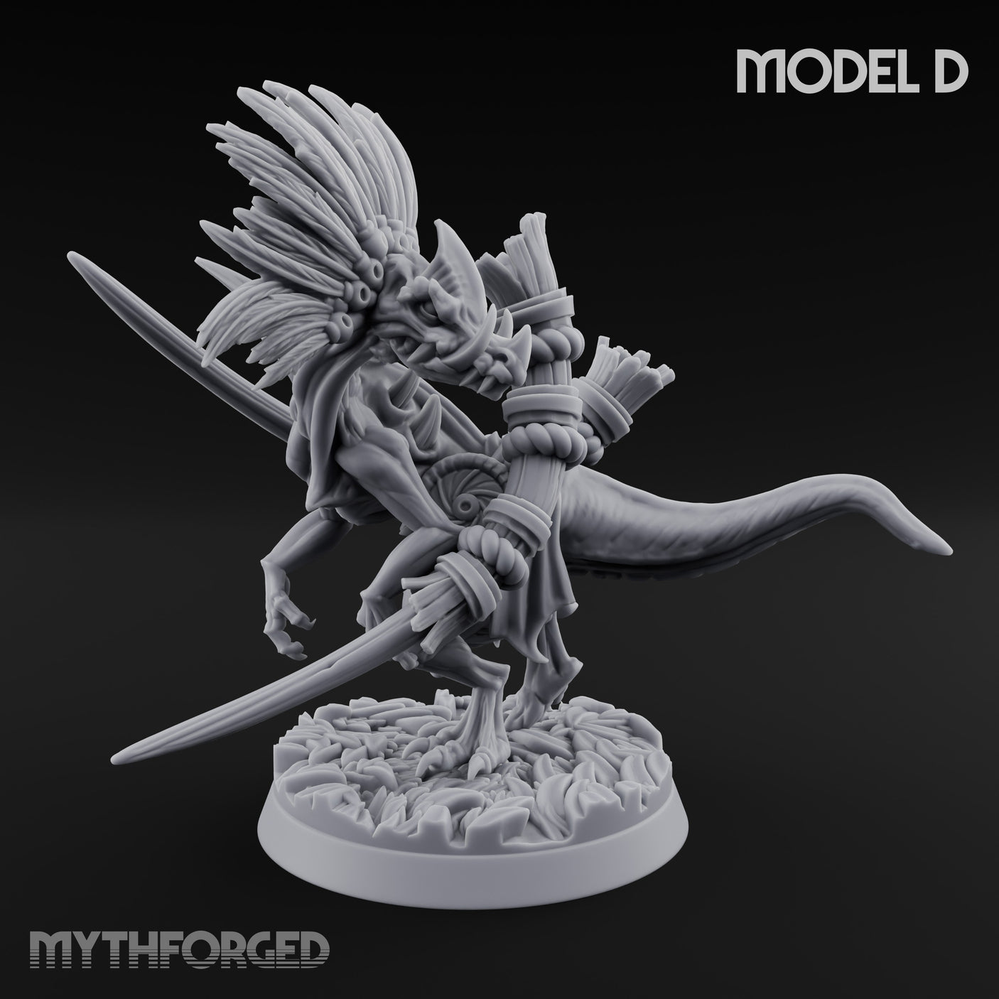 Blade Wielding Lizardfolk Raptor Warrior D Miniature for Dungeons and Dragons, Pathfinder or other TTRPGs
