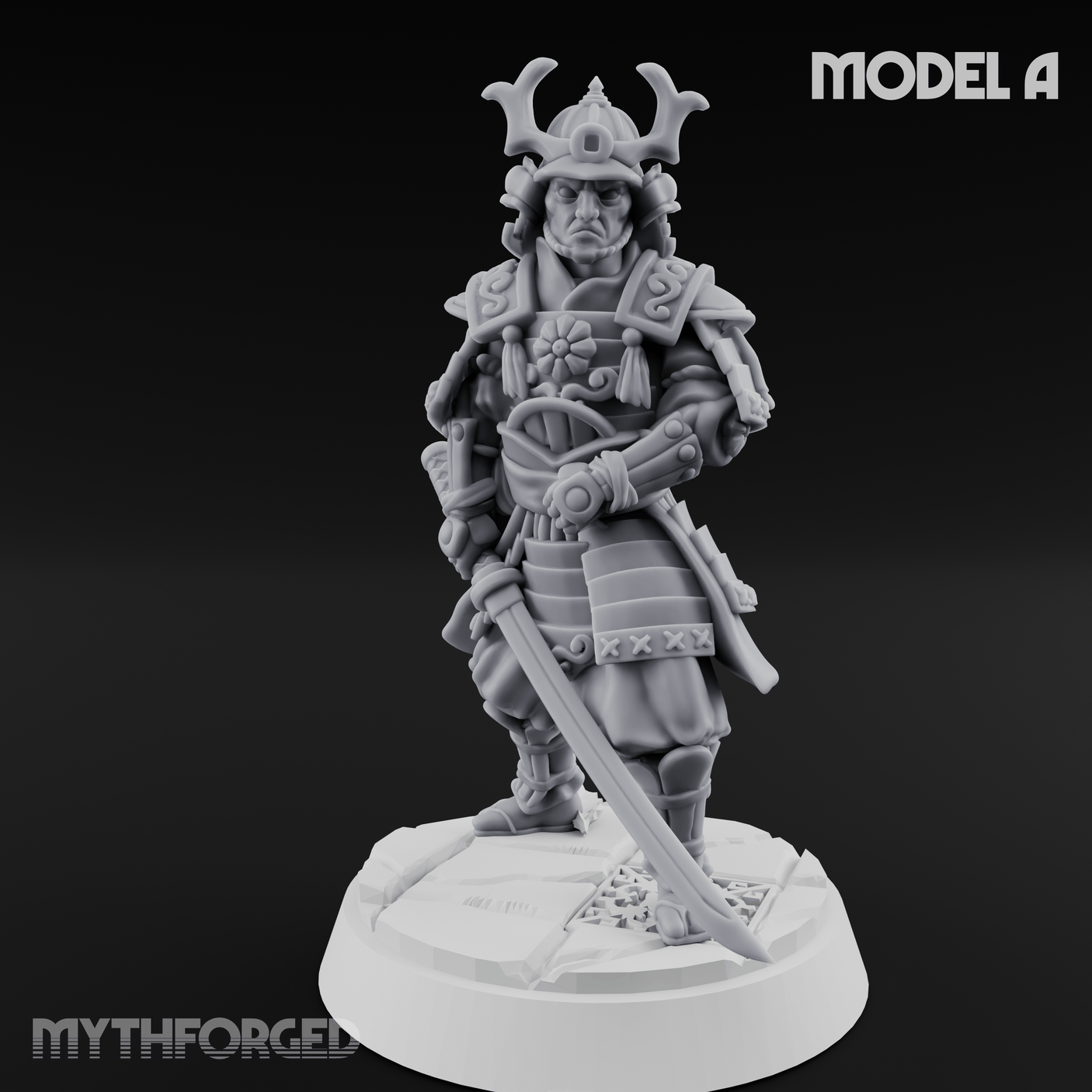 Stern Horned Samurai Miniature for Dungeons and Dragons, Pathfinder or other TTRPGs