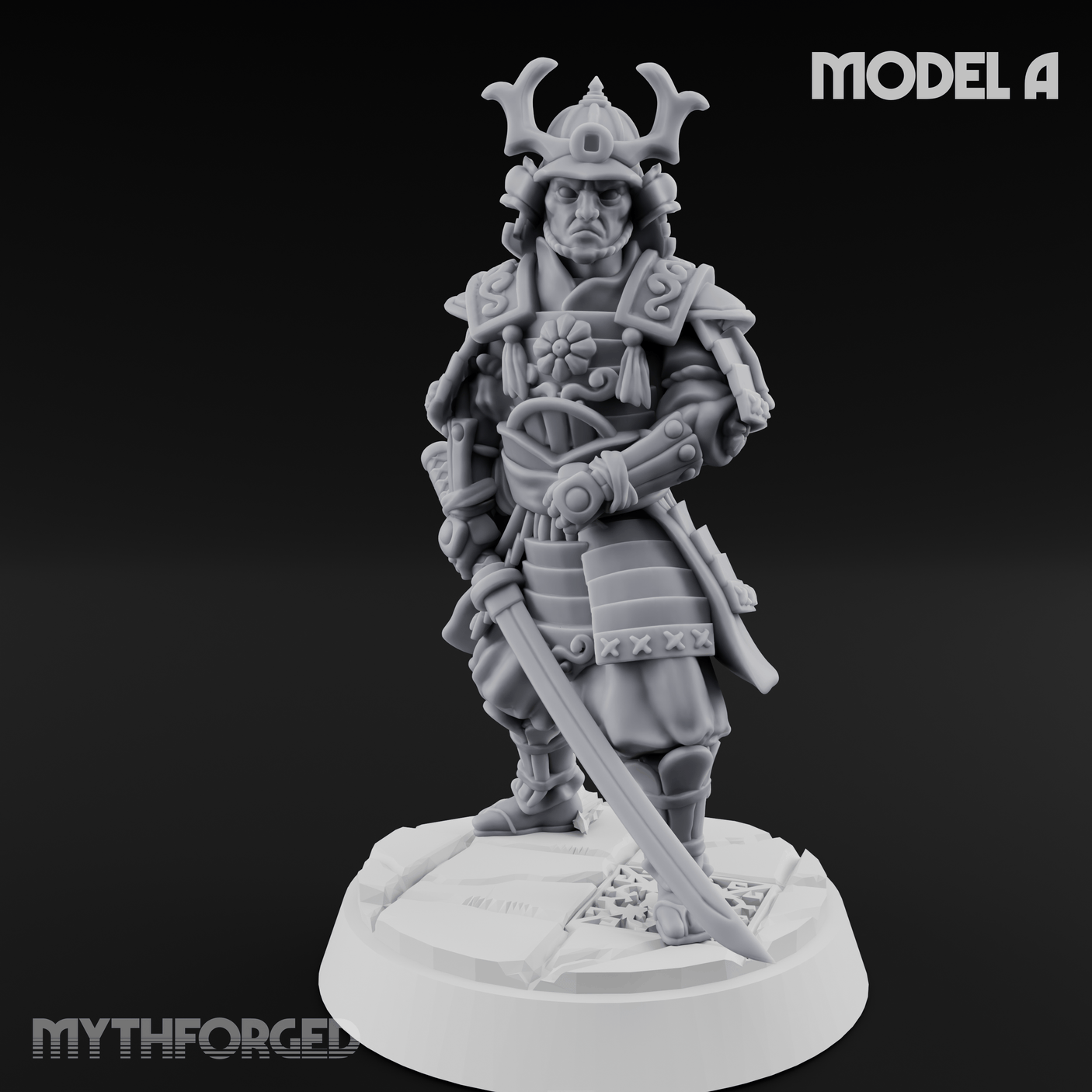 Stern Horned Samurai Miniature for Dungeons and Dragons, Pathfinder or other TTRPGs