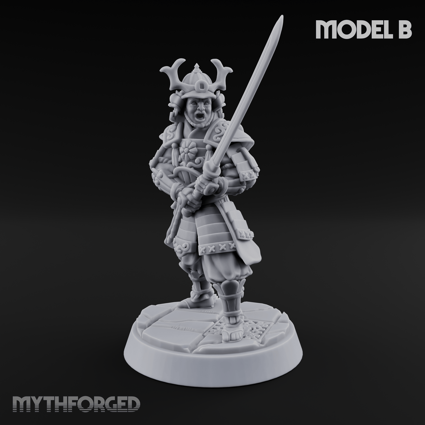 Stern Horned Samurai Miniature for Dungeons and Dragons, Pathfinder or other TTRPGs