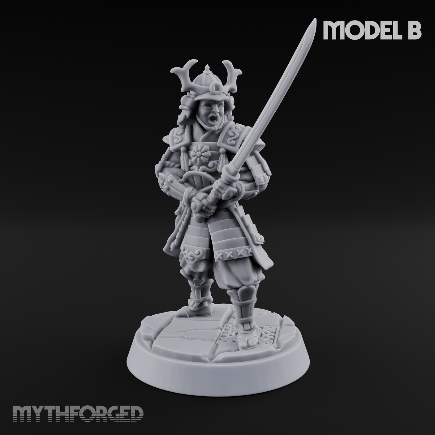 Stern Horned Samurai Miniature for Dungeons and Dragons, Pathfinder or other TTRPGs