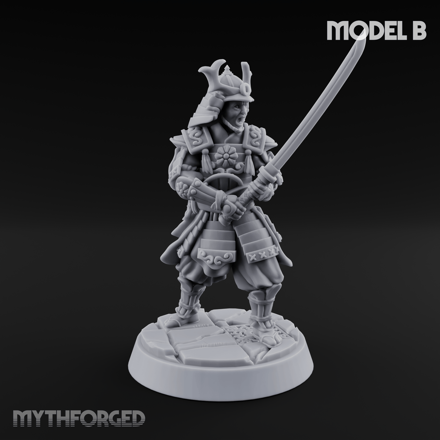 Stern Horned Samurai Miniature for Dungeons and Dragons, Pathfinder or other TTRPGs