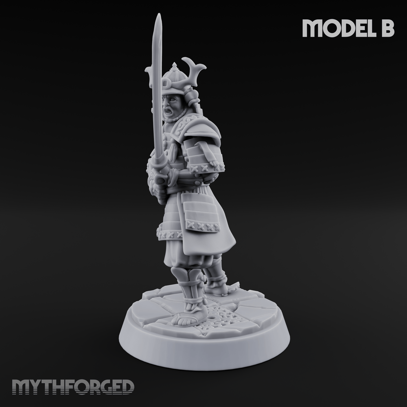 Stern Horned Samurai B Miniature for Dungeons and Dragons, Pathfinder or other TTRPGs