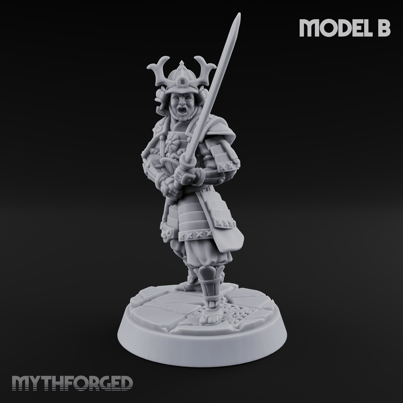 Stern Horned Samurai B Miniature for Dungeons and Dragons, Pathfinder or other TTRPGs
