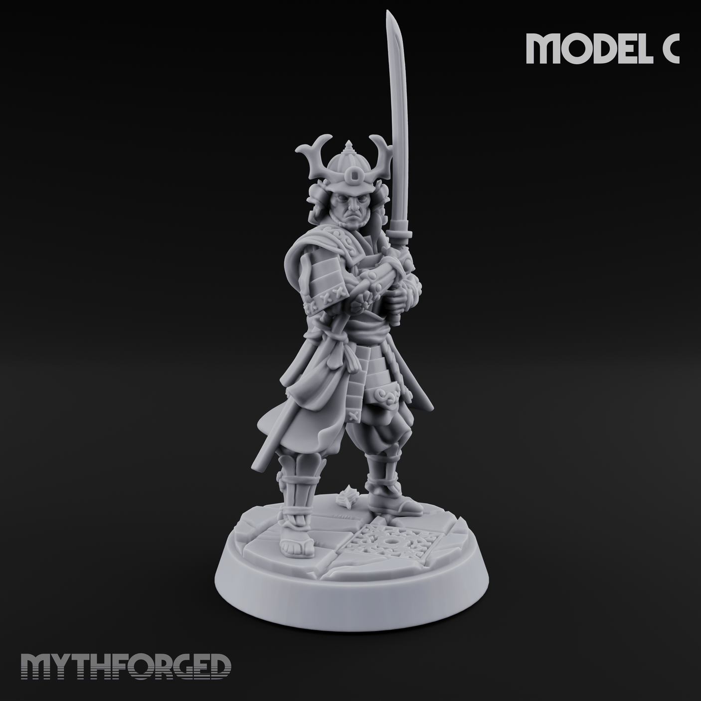 Stern Horned Samurai Miniature for Dungeons and Dragons, Pathfinder or other TTRPGs
