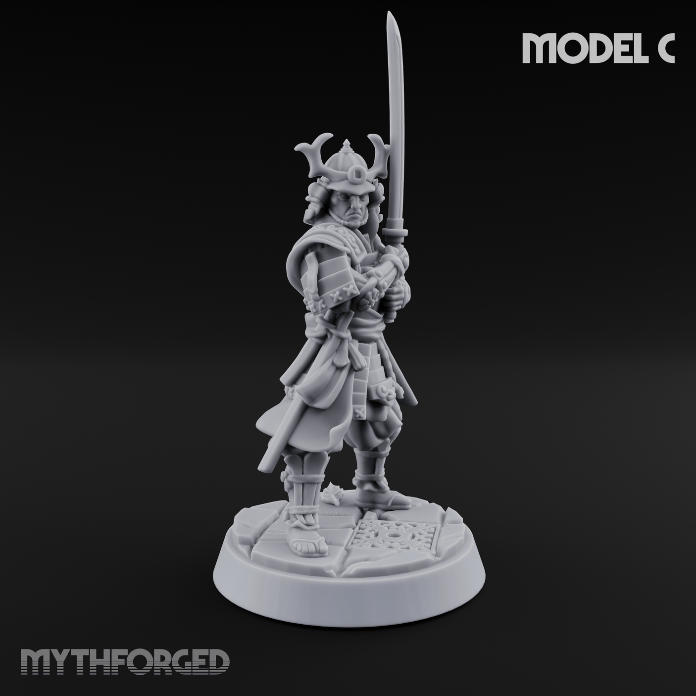 Stern Horned Samurai Miniature for Dungeons and Dragons, Pathfinder or other TTRPGs