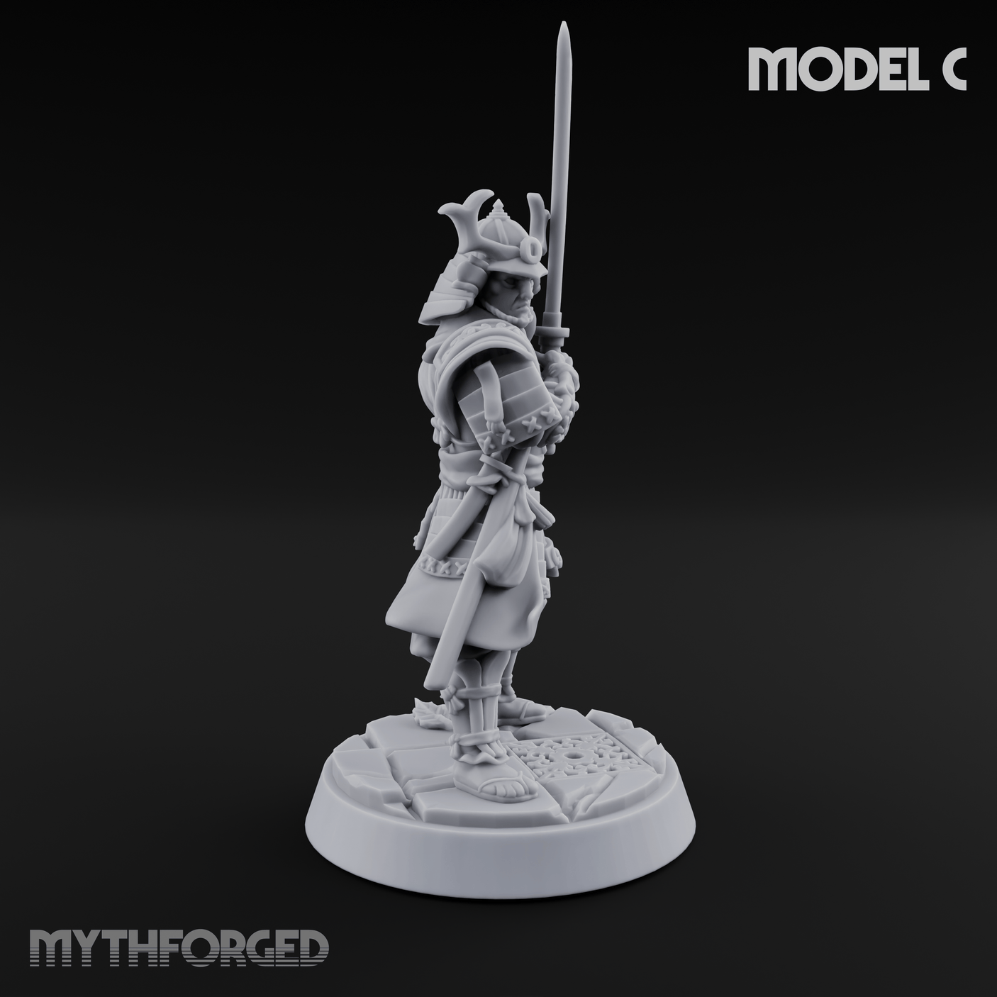Stern Horned Samurai Miniature for Dungeons and Dragons, Pathfinder or other TTRPGs
