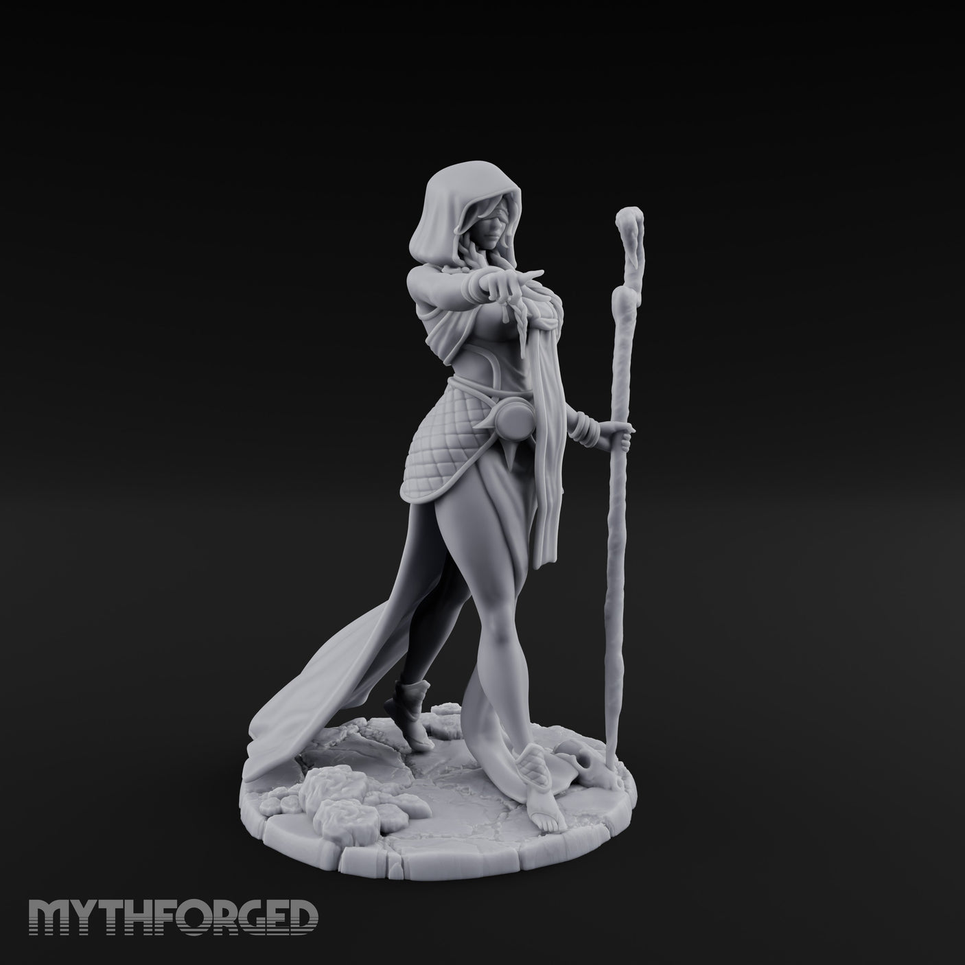 Blindfolded Staff Human Sorceress Miniature for Dungeons and Dragons, Pathfinder or other TTRPGs