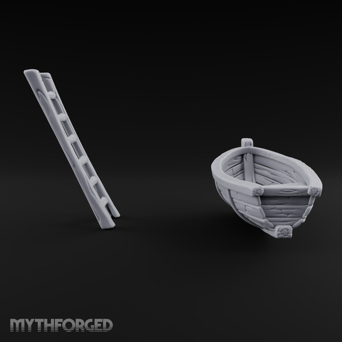 Not Seaworthy Yet Wooden Rowboat with Ladder
