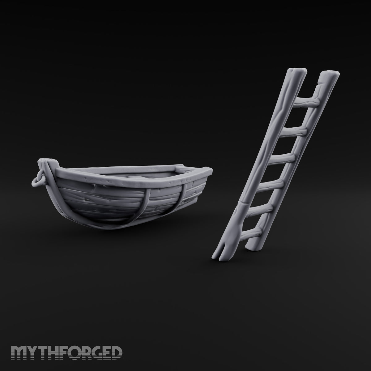Not Seaworthy Yet Wooden Rowboat with Ladder