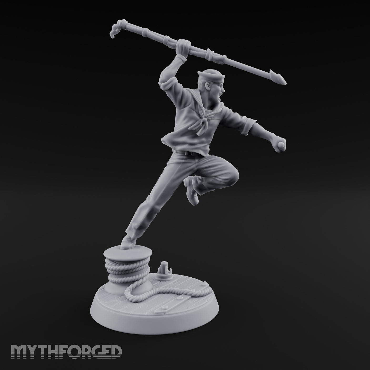 Boathook Swinging Human Sailor Miniature for Dungeons and Dragons, Pathfinder or other TTRPGs