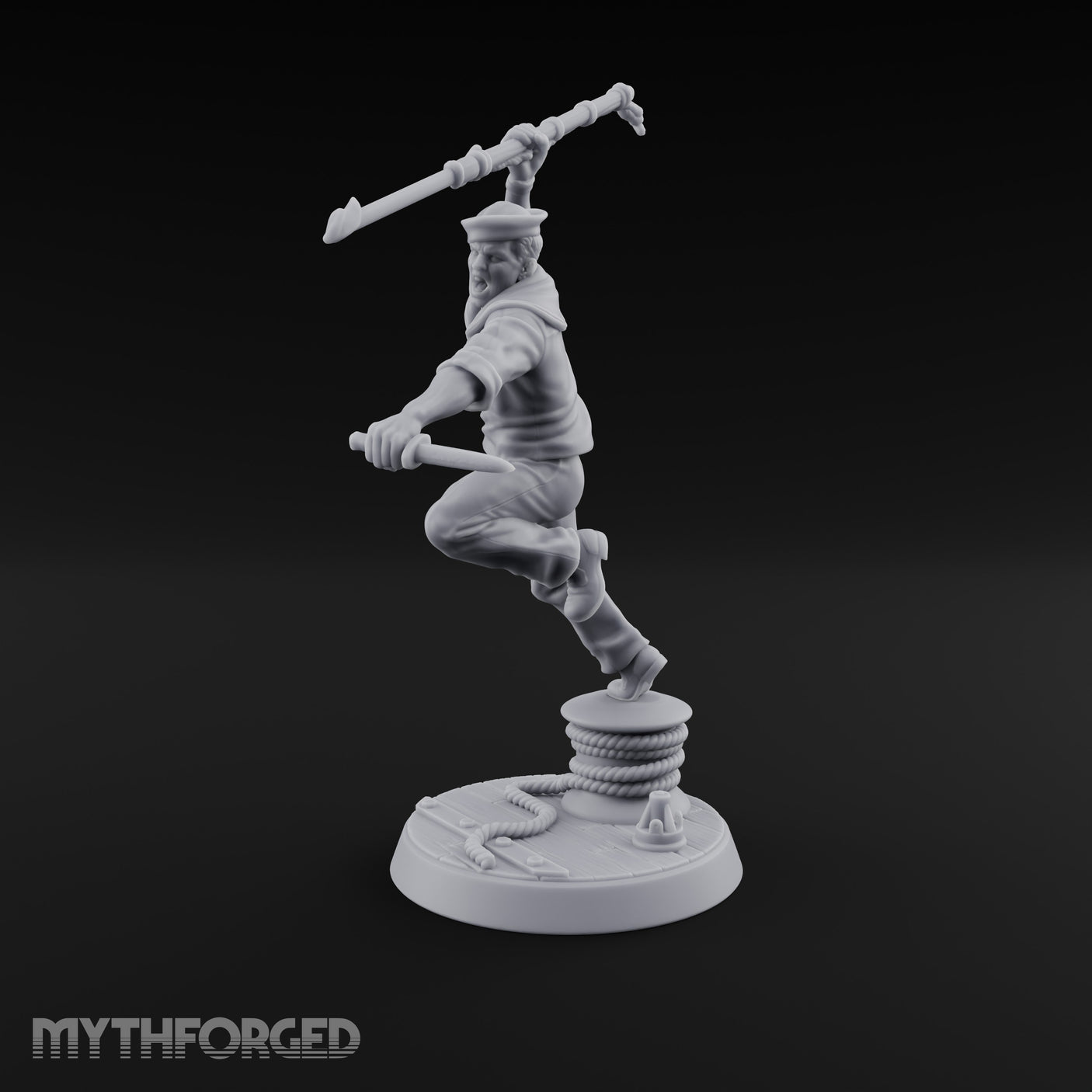 Boathook Swinging Human Sailor Miniature for Dungeons and Dragons, Pathfinder or other TTRPGs