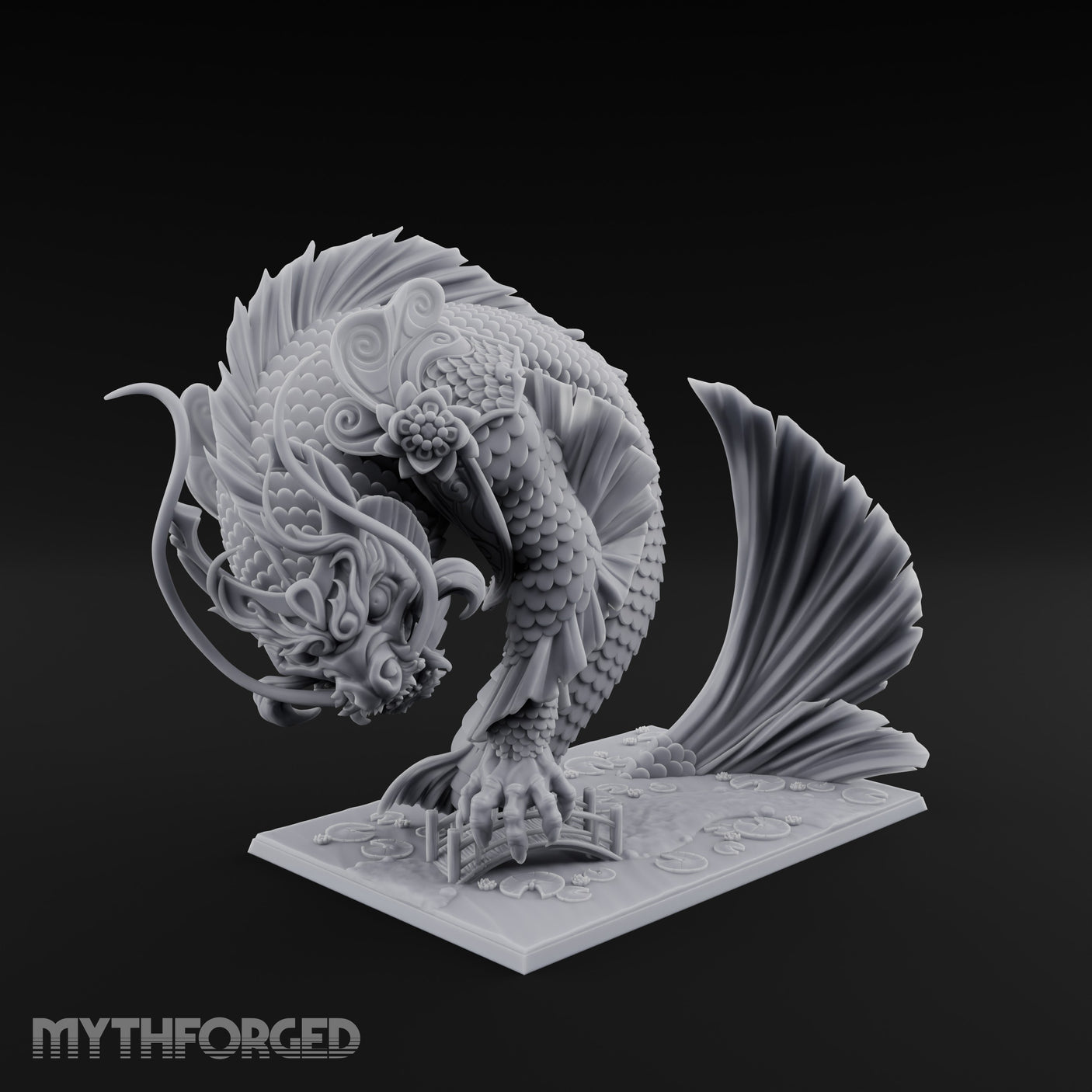 Body Coiling Koi Dragon Miniature for Dungeons and Dragons, Pathfinder or other TTRPGs