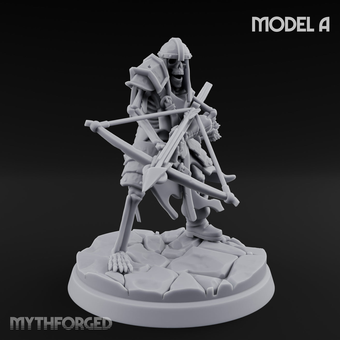 Bolt And Scythe Wielding Skeleton Ranged Warrior A Miniature for Dungeons and Dragons, Pathfinder or other TTRPGs