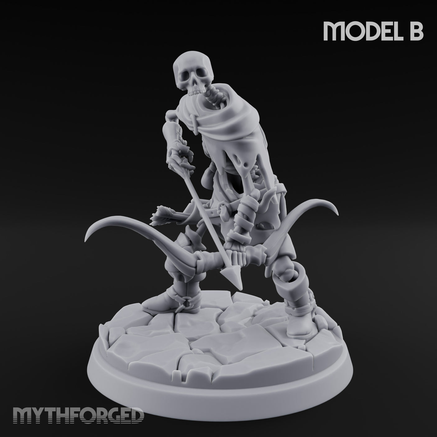 Bolt And Scythe Wielding Skeleton Ranged Warrior B Miniature for Dungeons and Dragons, Pathfinder or other TTRPGs