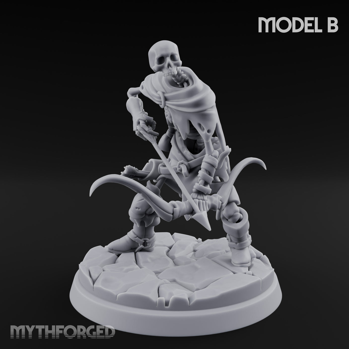 Bolt And Scythe Wielding Skeleton Ranged Warrior B Miniature for Dungeons and Dragons, Pathfinder or other TTRPGs