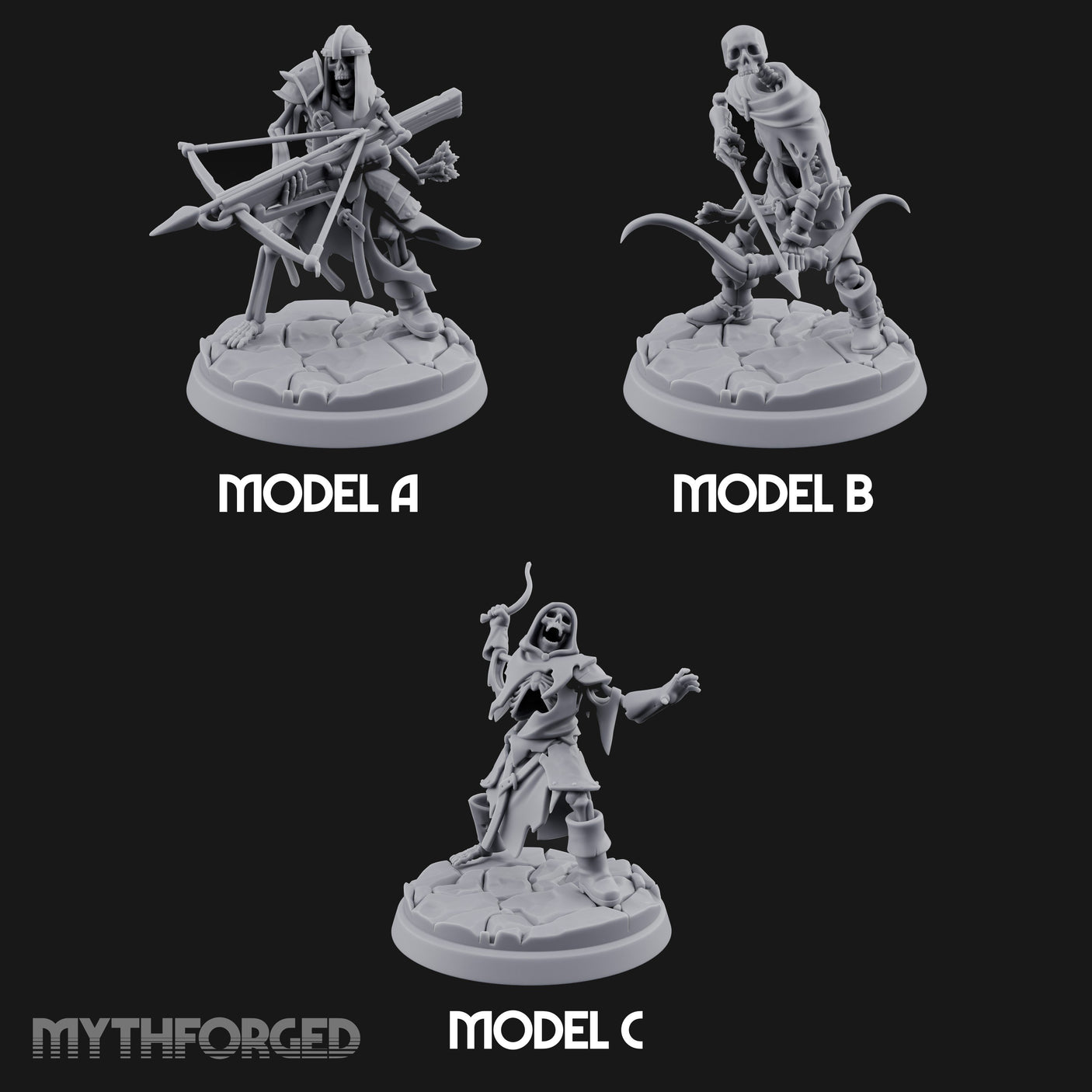 Bolt And Scythe Wielding Skeleton Ranged Warriors Miniature for Dungeons and Dragons, Pathfinder or other TTRPGs