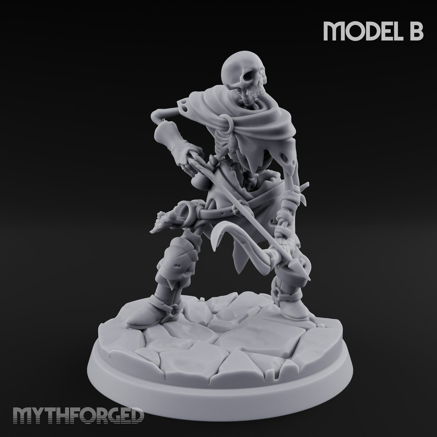Bolt And Scythe Wielding Skeleton Ranged Warriors Miniature for Dungeons and Dragons, Pathfinder or other TTRPGs