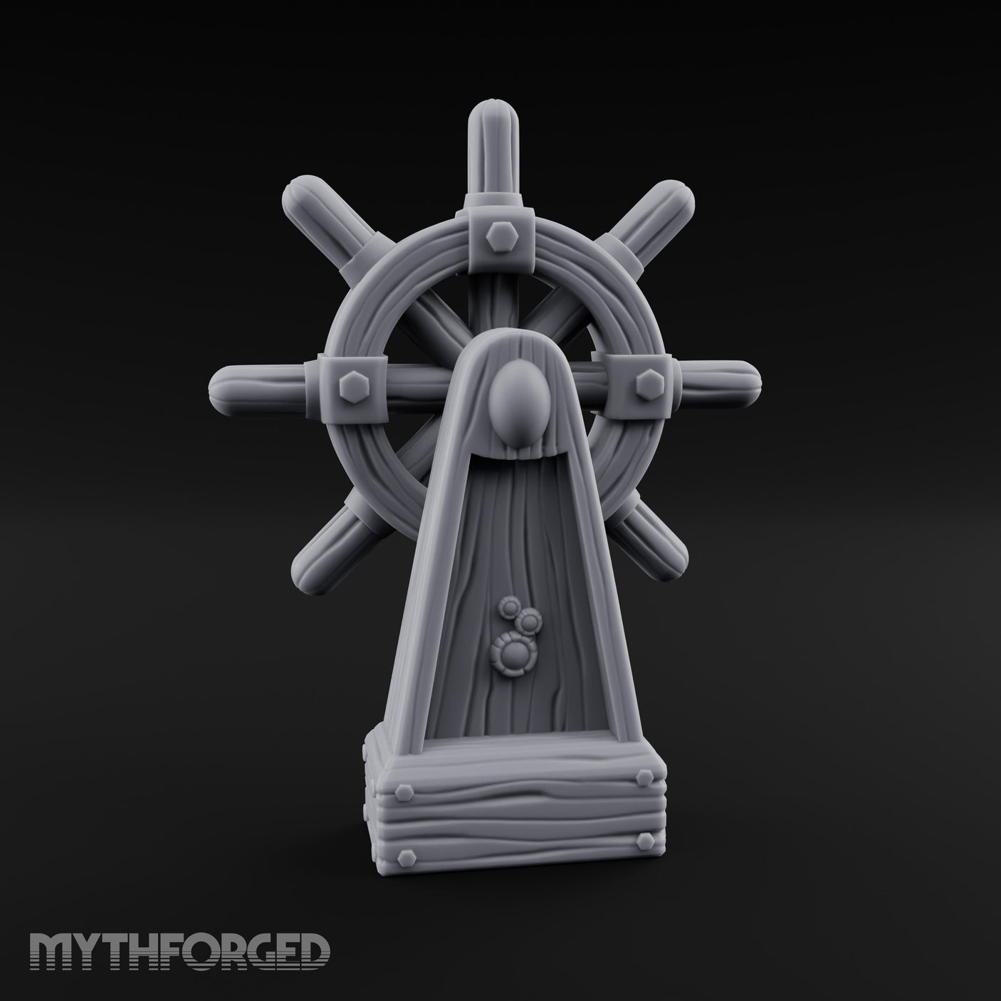 Bolt-Banded Grain-Streaked Ship Helm Stand Miniature for Dungeons and Dragons, Pathfinder or other TTRPGs